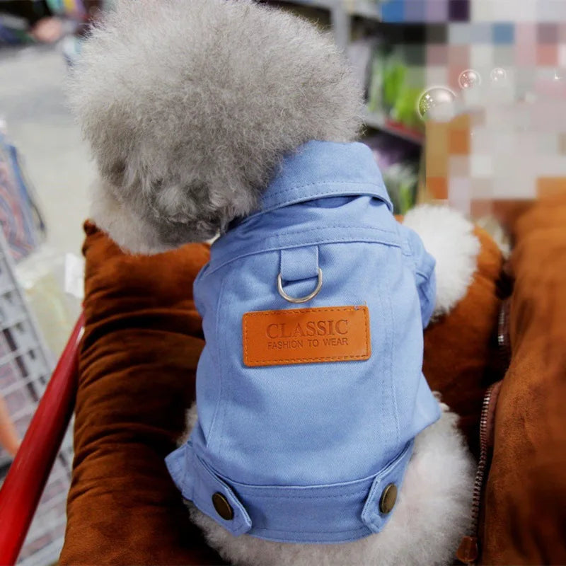 Spring Dog Suit Outfits Denim Coat Clothes for Small Medium Dogs with